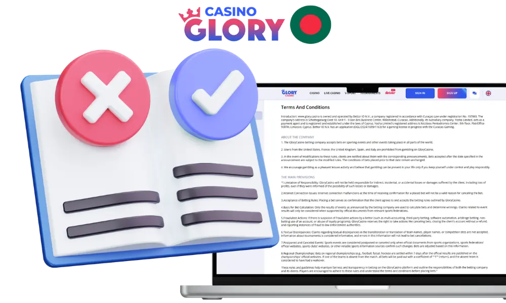 Overview of the rules for using the Glory Casino website